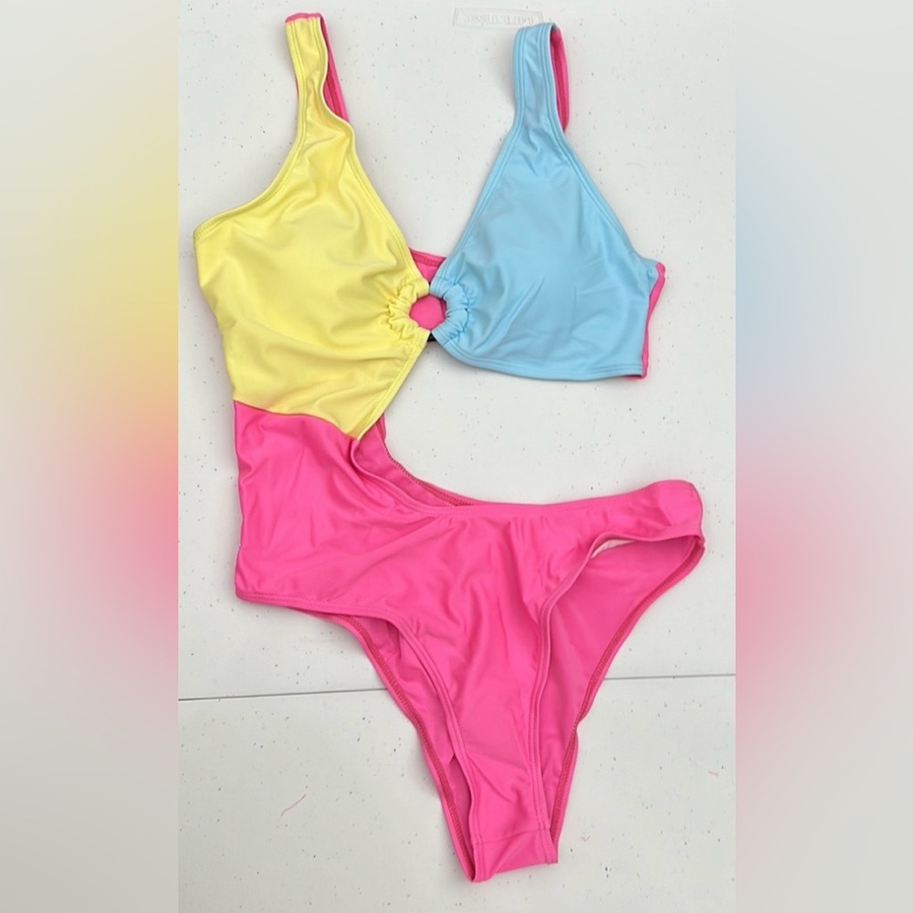 Jess Lea Sun Rays One Piece Color Blocked Front Swimsuit